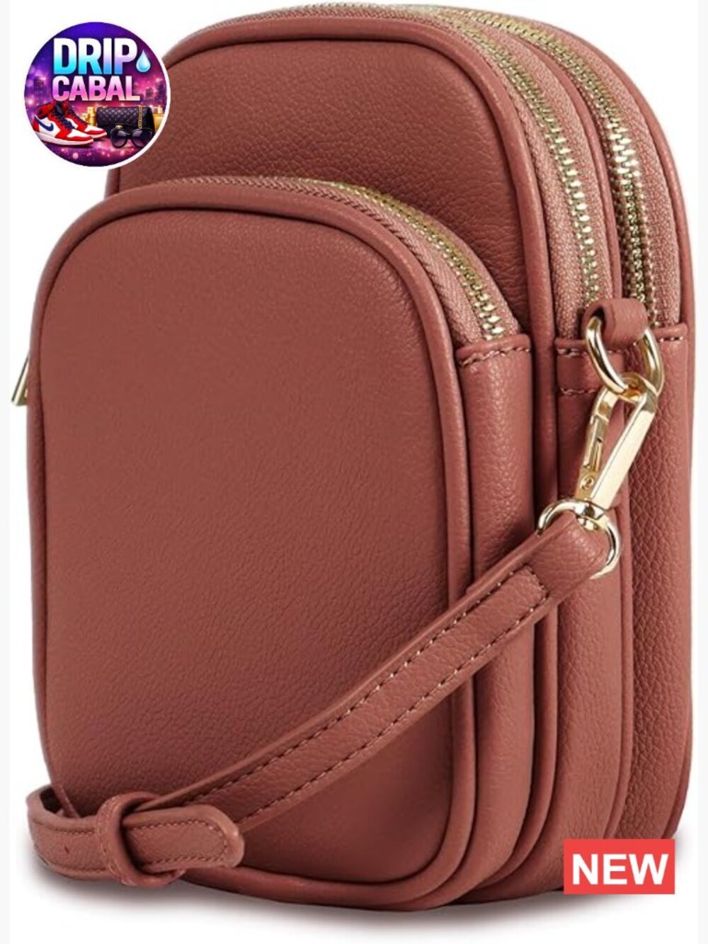 Small 3-Zip Compartment Faux Leather Crossbody Bag Hobo